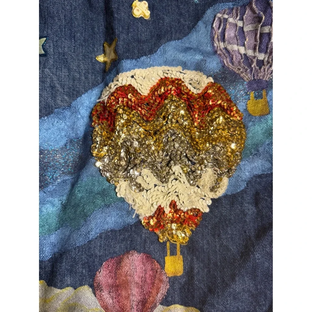 Vtg Branders Dickies Denim Jacket Size 42 Hot Air Balloon Stars Embellished Rare